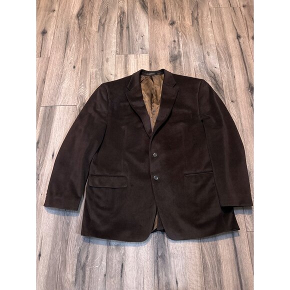 Chaps Brown Mens Blazer 46R Polyester Faux Suede Two-Button Suit Jacket Single V - Picture 1 of 14